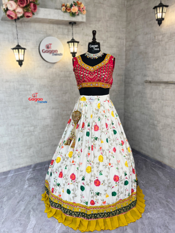 Real Mirror & Printed Georgette Lehenga Set – Chic Ethnic Statement