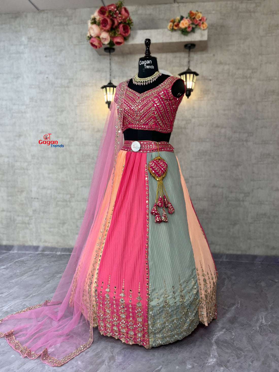 Crushed Real Mirror Work Fox Georgette Lehenga Set – Luxe Ethnic Elegance