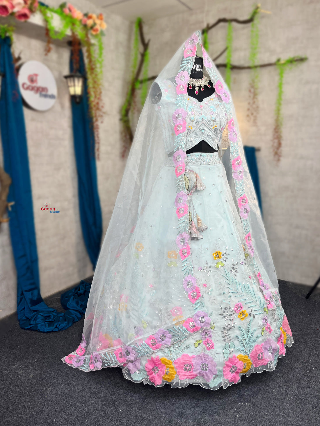 Elegant Heavy Organza Silk Lehenga with Embroidery Sequins Cut Work With Cancan & Canvas Patta