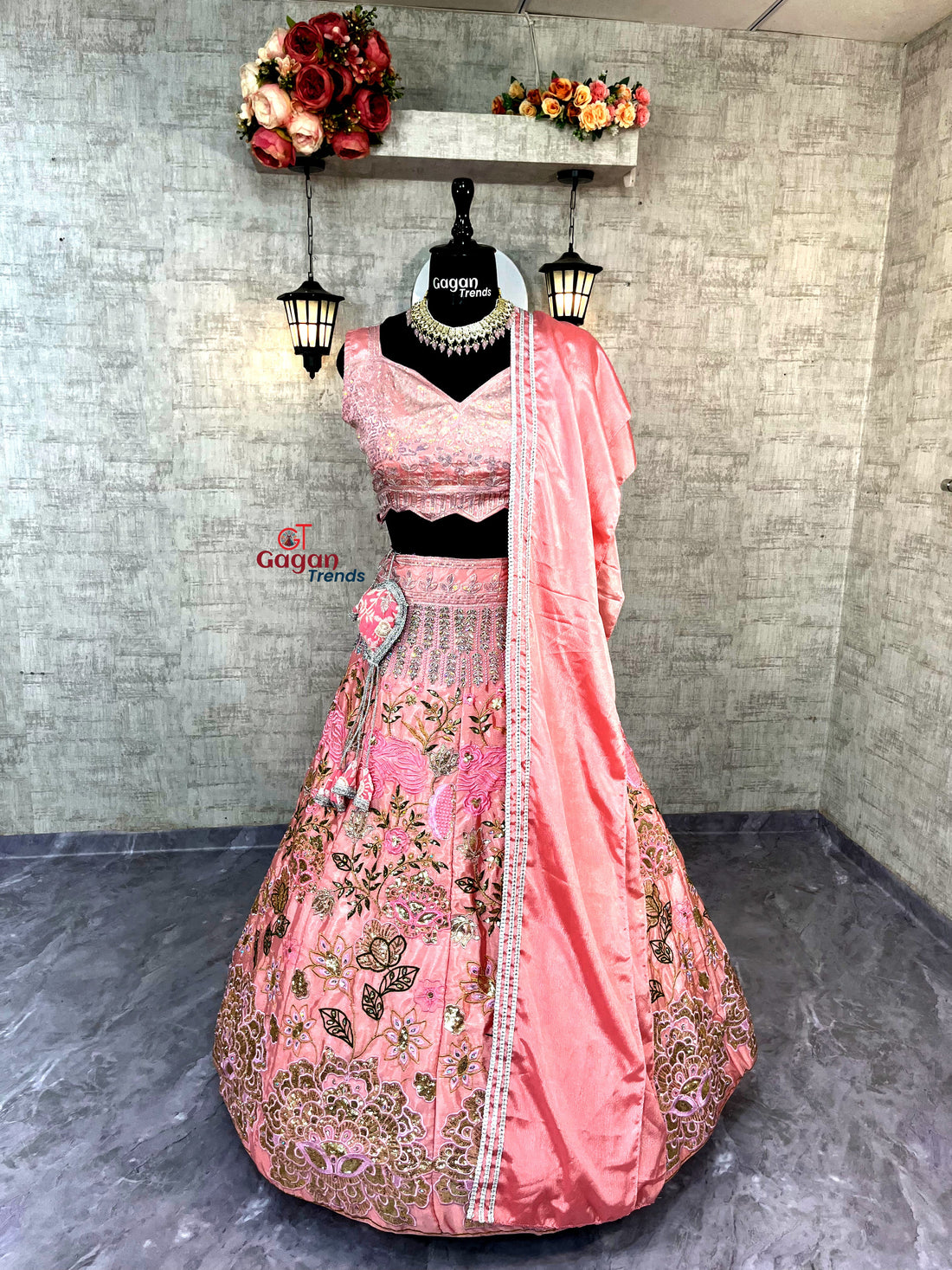 Heavy Chinon Silk Lehenga with Embroidery Sequins & Cut Work – Semi-Stitched Set