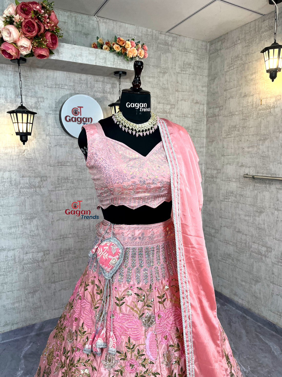 Heavy Chinon Silk Lehenga with Embroidery Sequins & Cut Work – Semi-Stitched Set