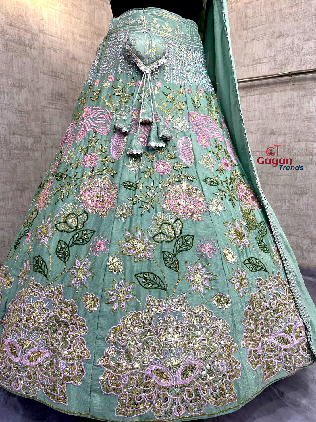 Heavy Chinon Silk  Lehenga with Embroidery Sequins & Cut Work – Semi-Stitched Set