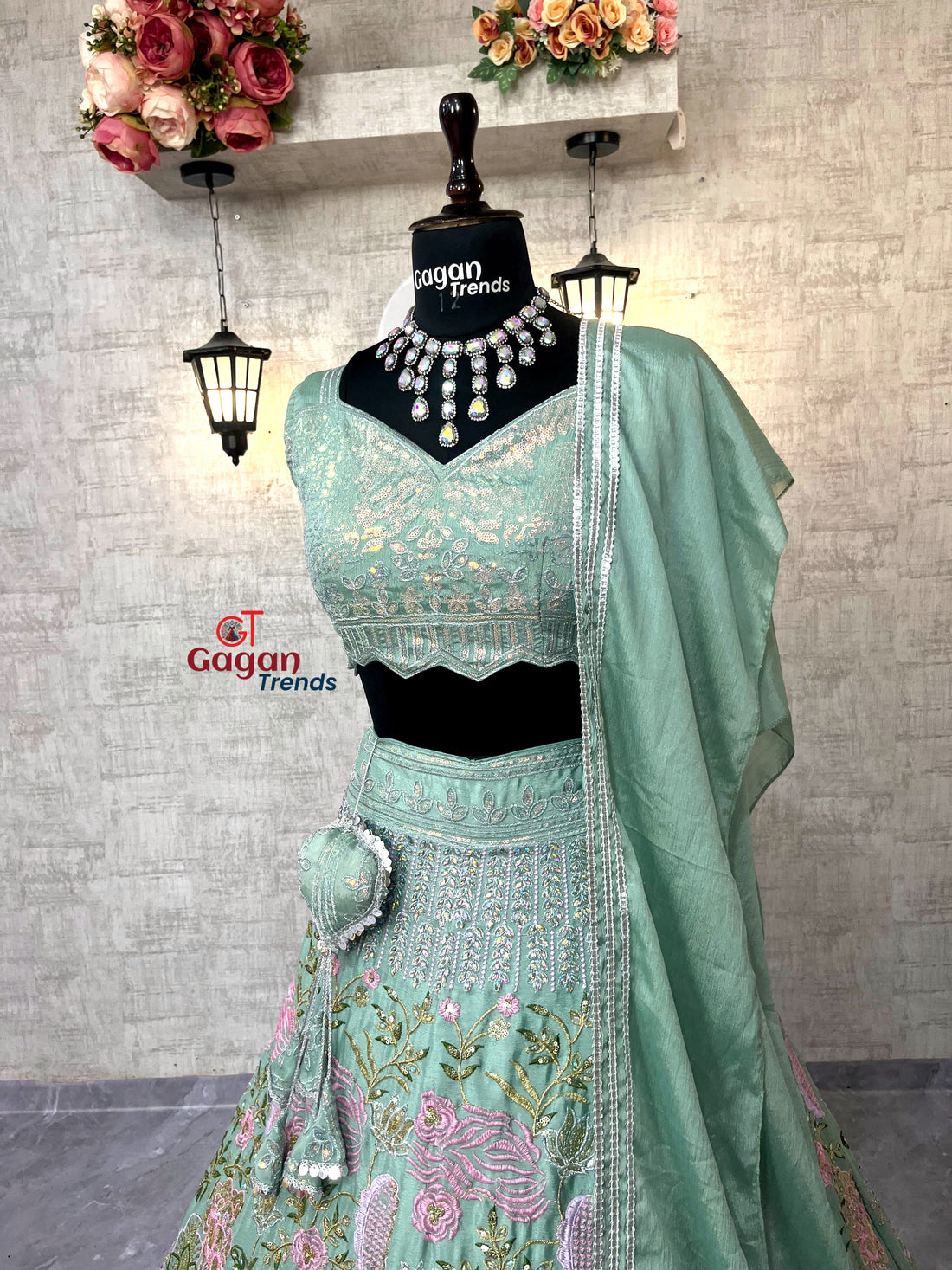 Heavy Chinon Silk  Lehenga with Embroidery Sequins & Cut Work – Semi-Stitched Set