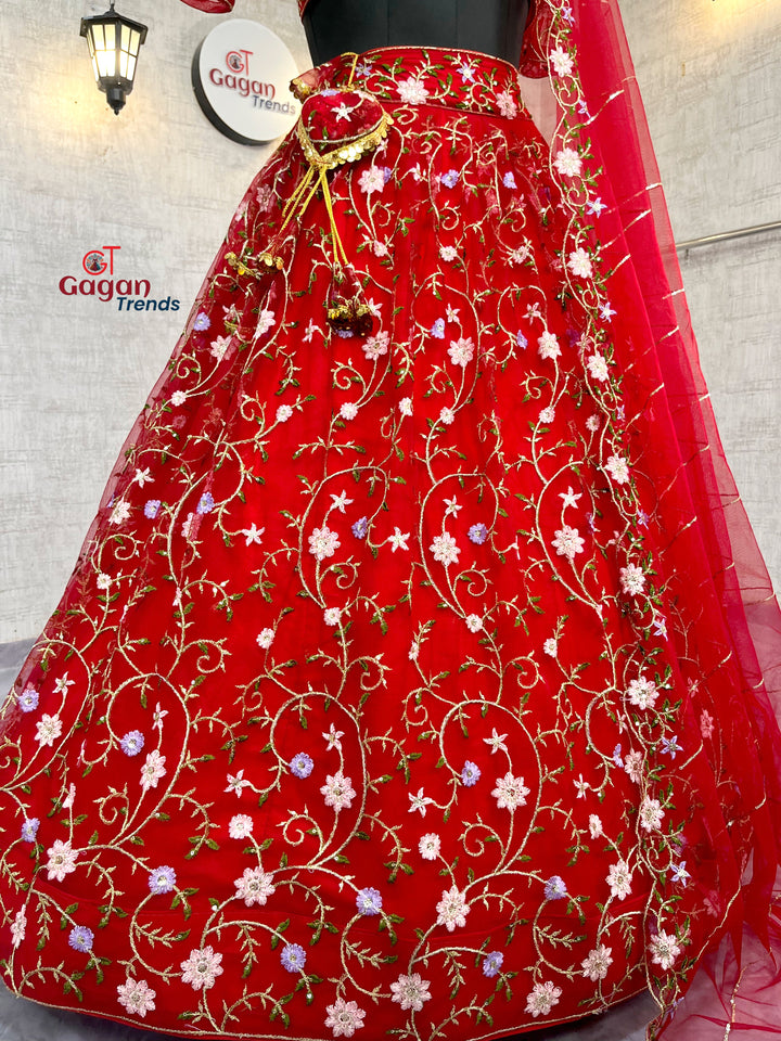 Soft Net Lehenga with Embroidery Sequins Work – Semi-Stitched Set