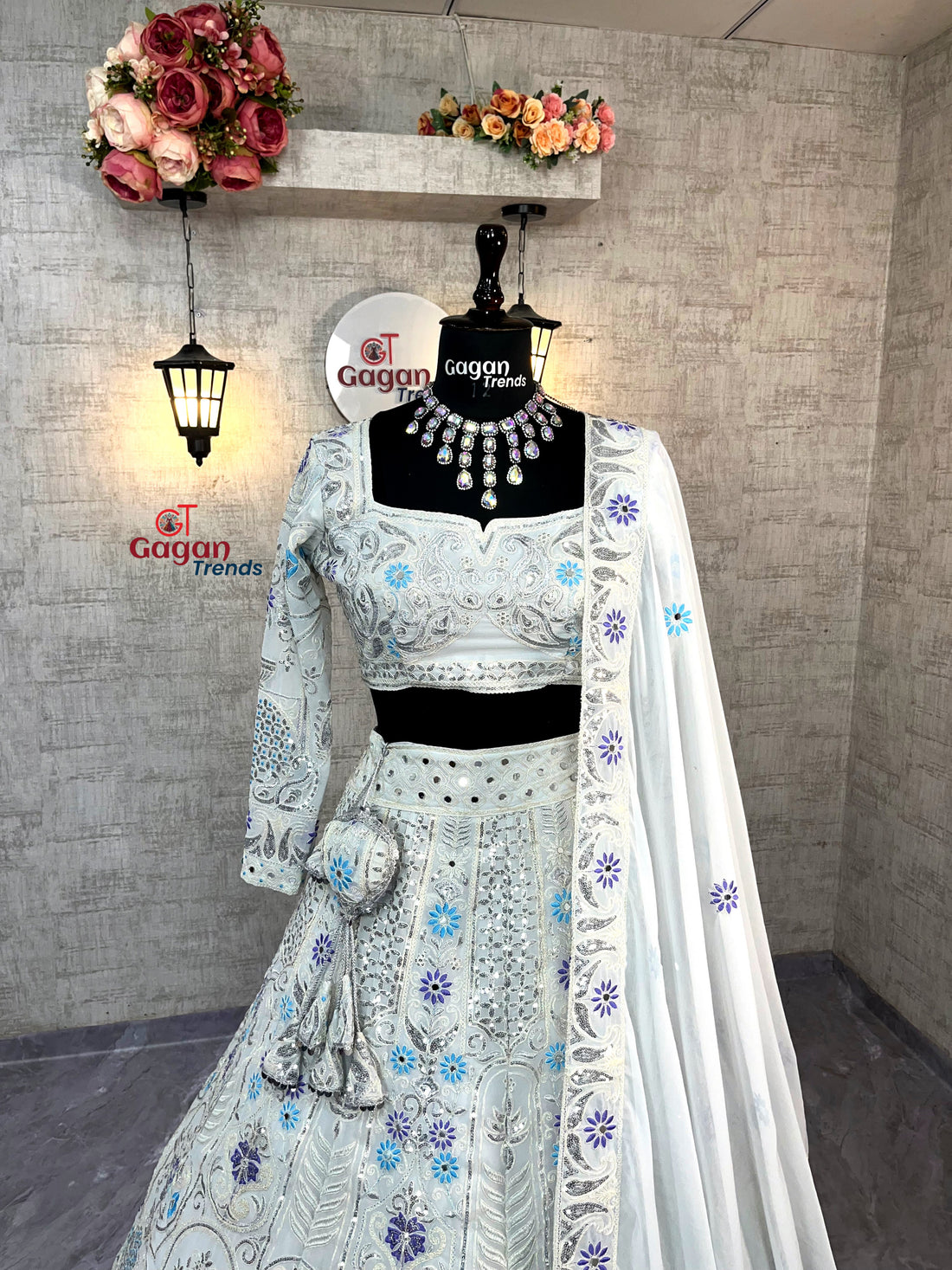 Faux Georgette Lehenga with Coding Sequins & Real Mirror Work – Semi-Stitched Set