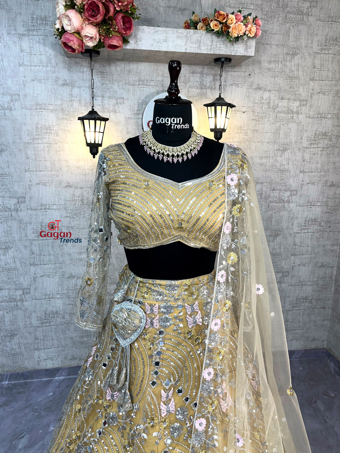 Soft Butterfly Net Lehenga with Real Mirror Embroidery Sequins Work – Semi-Stitched Set