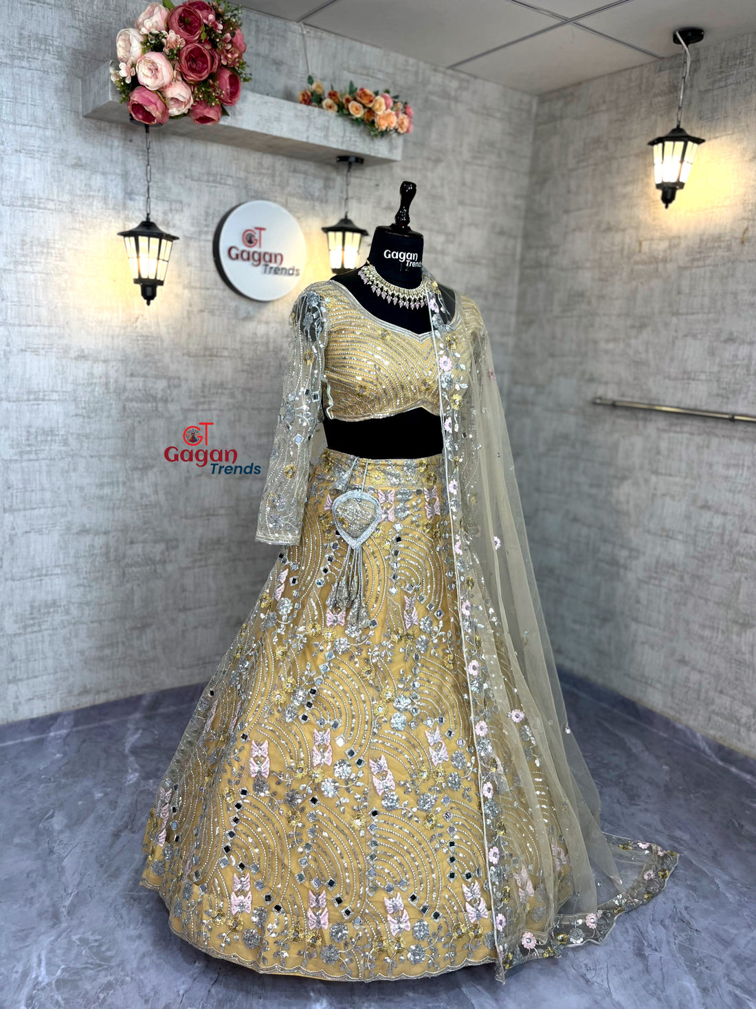 Soft Butterfly Net Lehenga with Real Mirror Embroidery Sequins Work – Semi-Stitched Set