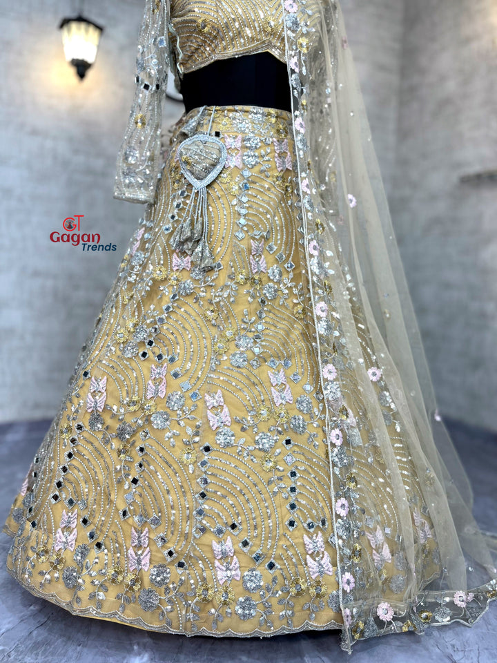 Soft Butterfly Net Lehenga with Real Mirror Embroidery Sequins Work – Semi-Stitched Set