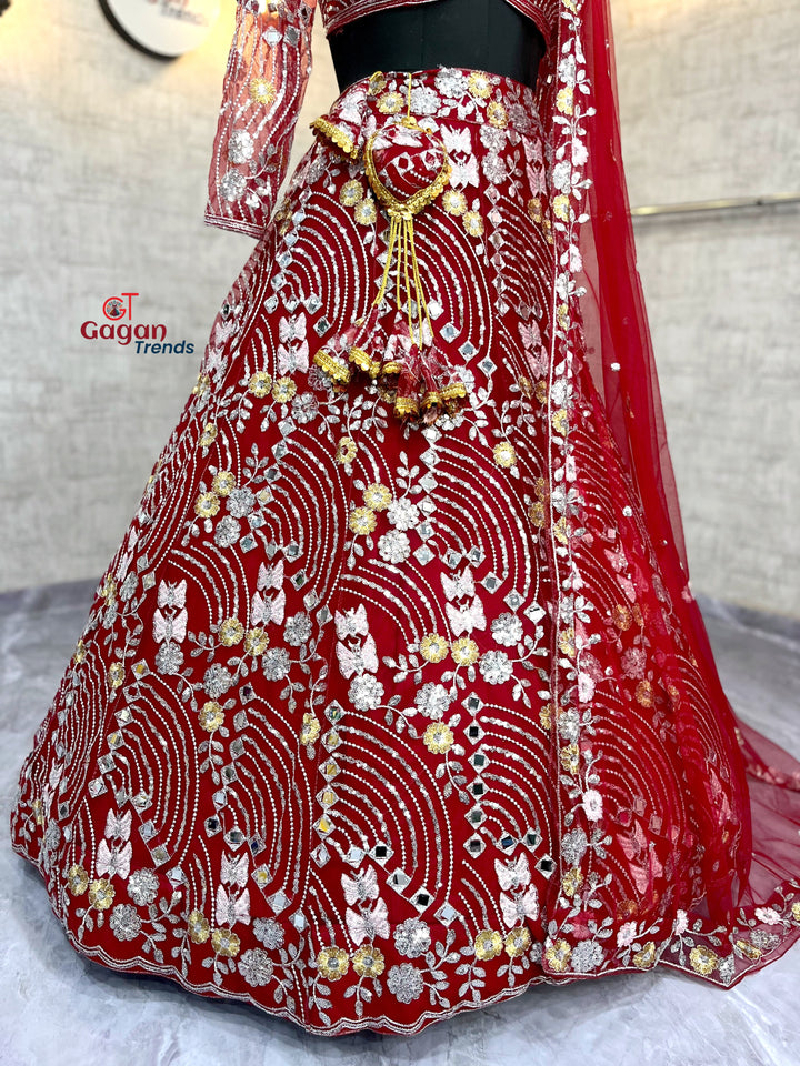 Soft Butterfly Net Lehenga with Real Mirror Embroidery Sequins Work – Semi-Stitched Set
