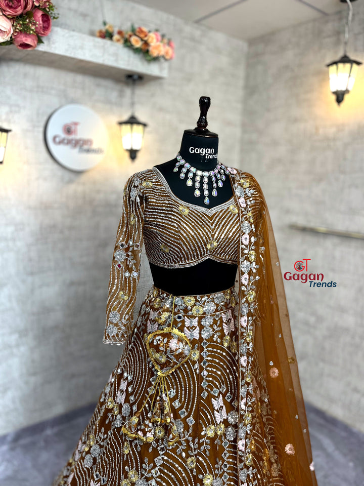Soft Butterfly Net Lehenga with Real Mirror Embroidery Sequins Work – Semi-Stitched Set