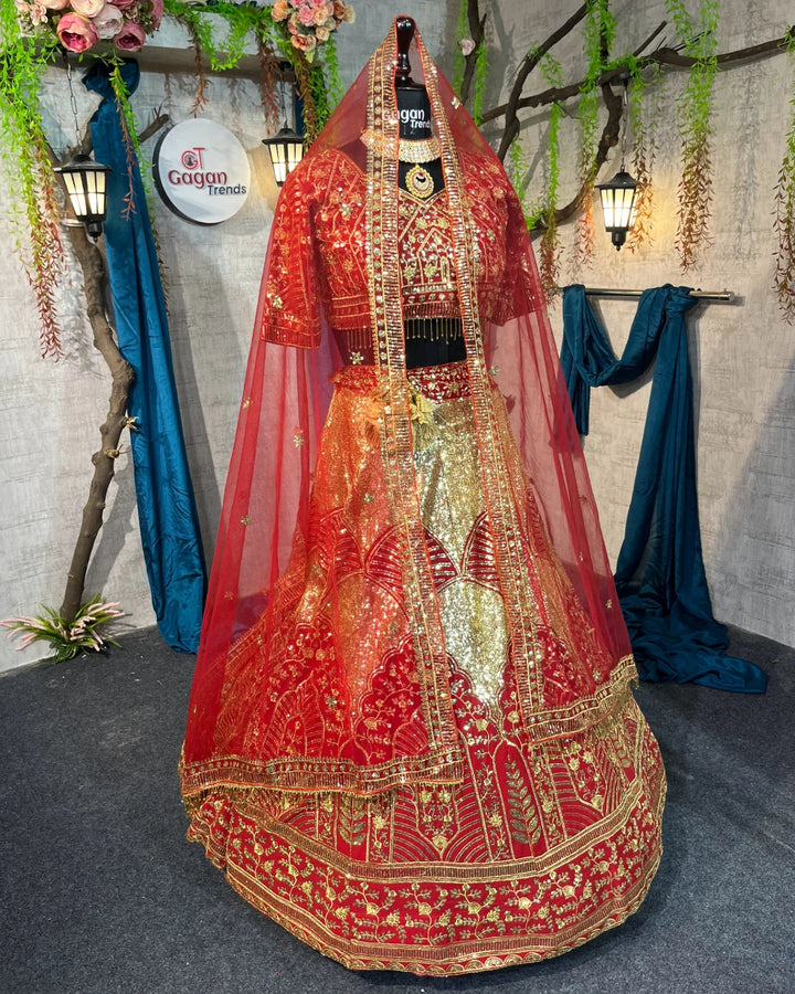Bridal red Embroidery Sequins Work With Cancan & Canvas Patta embroidered lehenga choli