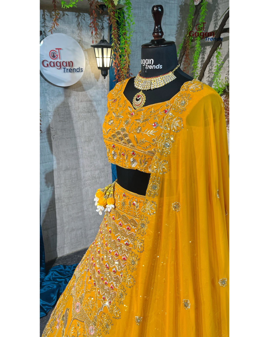 Fox Georgette Yellow Colour lehenga with delicate blouse for wedding
