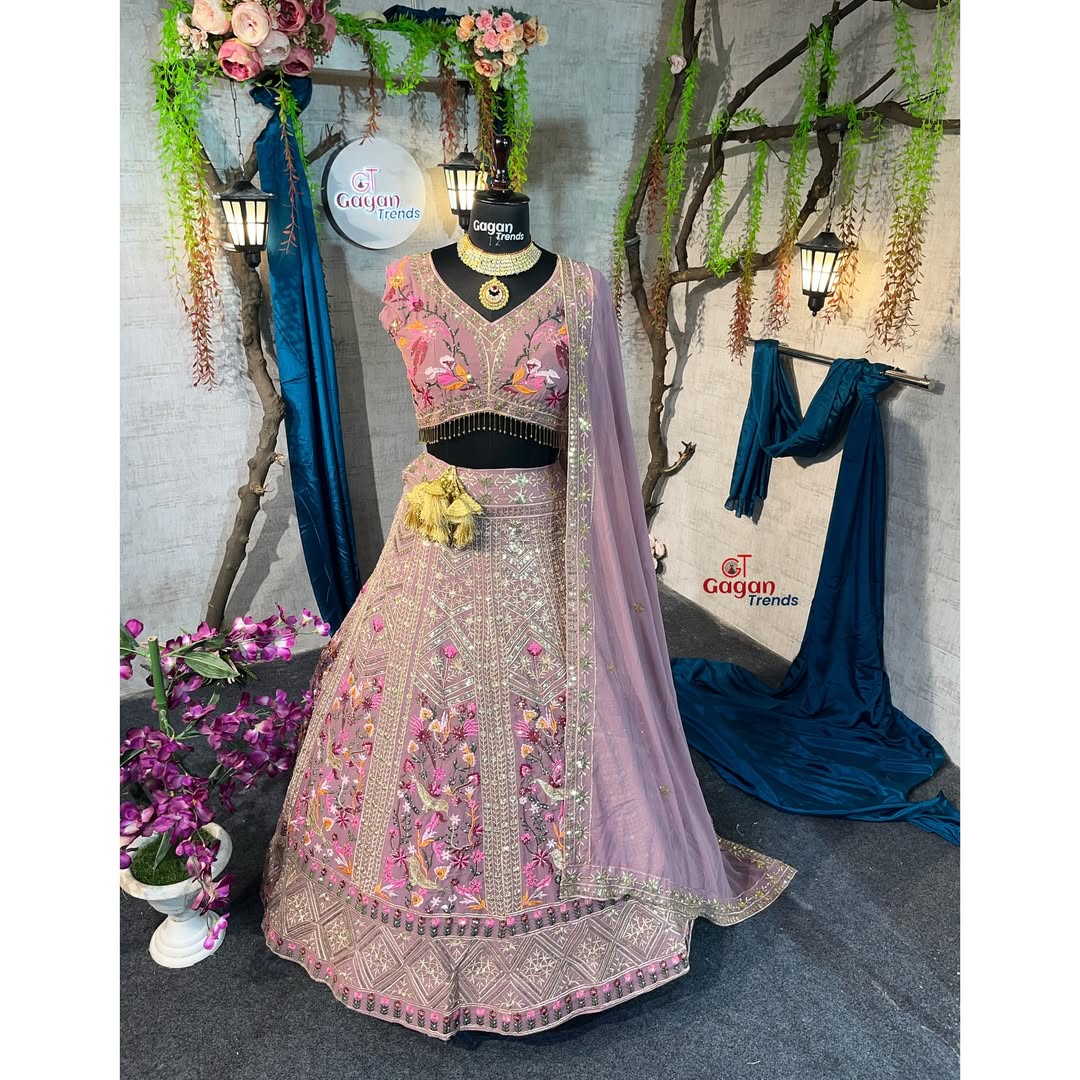 Multi colour Ultra premium Embroidery Sequins work with jari and designer blouse Festive look lehenga
