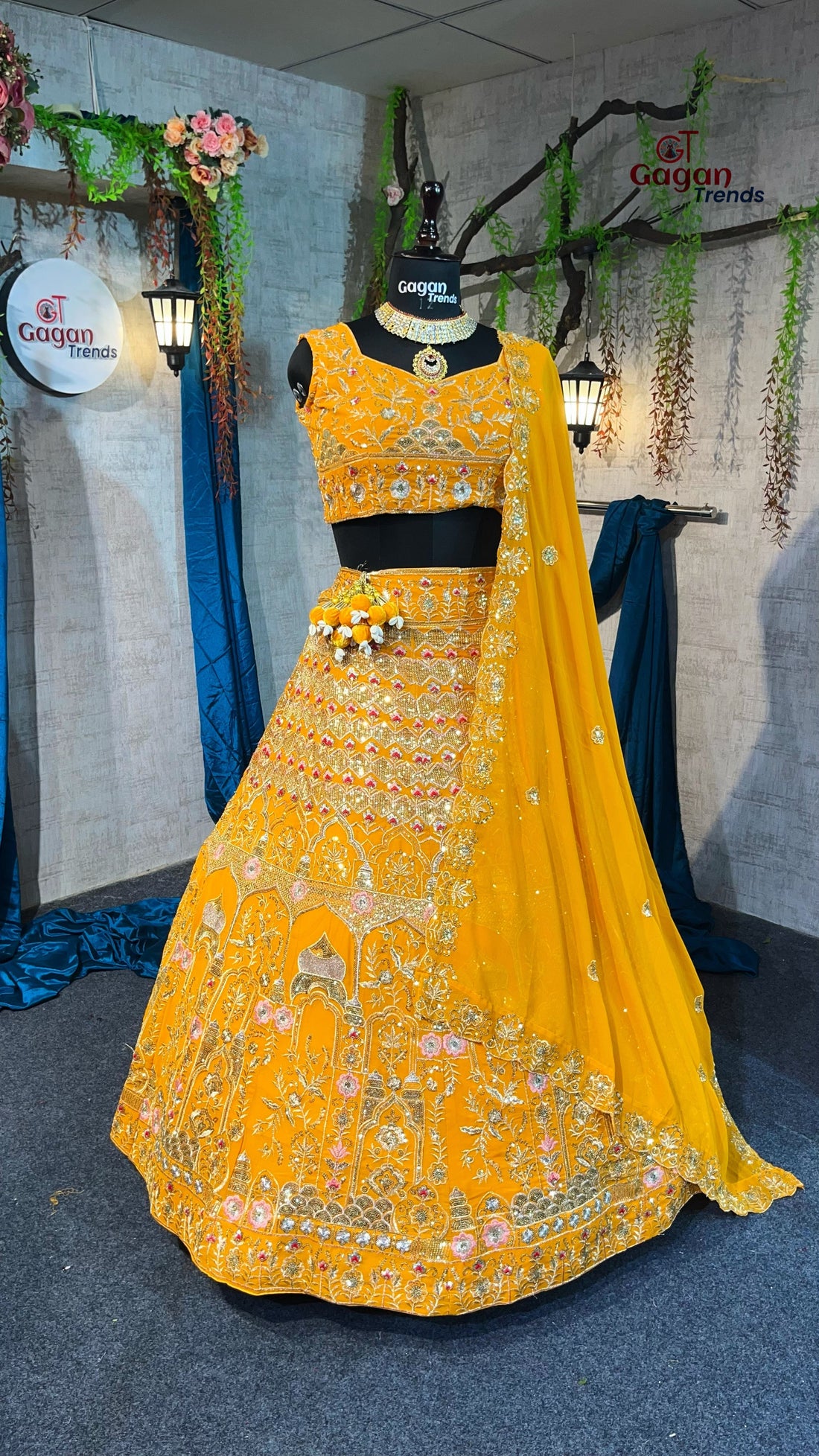 Fox Georgette Yellow Colour lehenga with delicate blouse for wedding