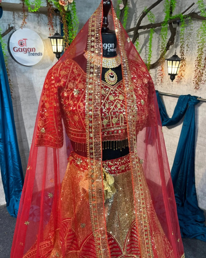 Bridal red Embroidery Sequins Work With Cancan & Canvas Patta embroidered lehenga choli