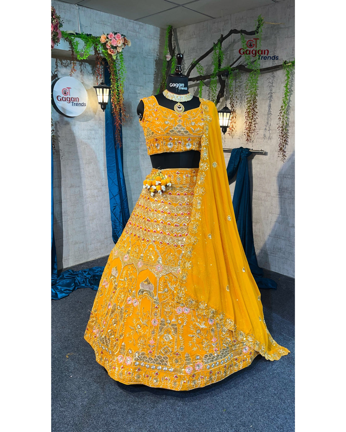Fox Georgette Yellow Colour lehenga with delicate blouse for wedding