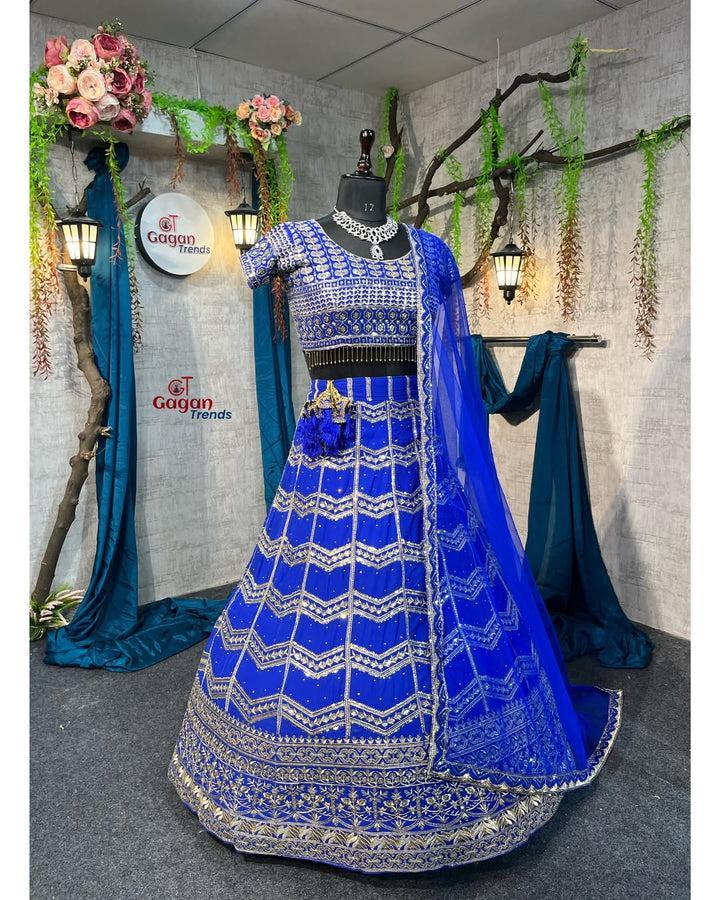 Blue Fox Georgette lehenga with Embroidery Sequins  Work With Cancan  and designer blouse perfect match for you