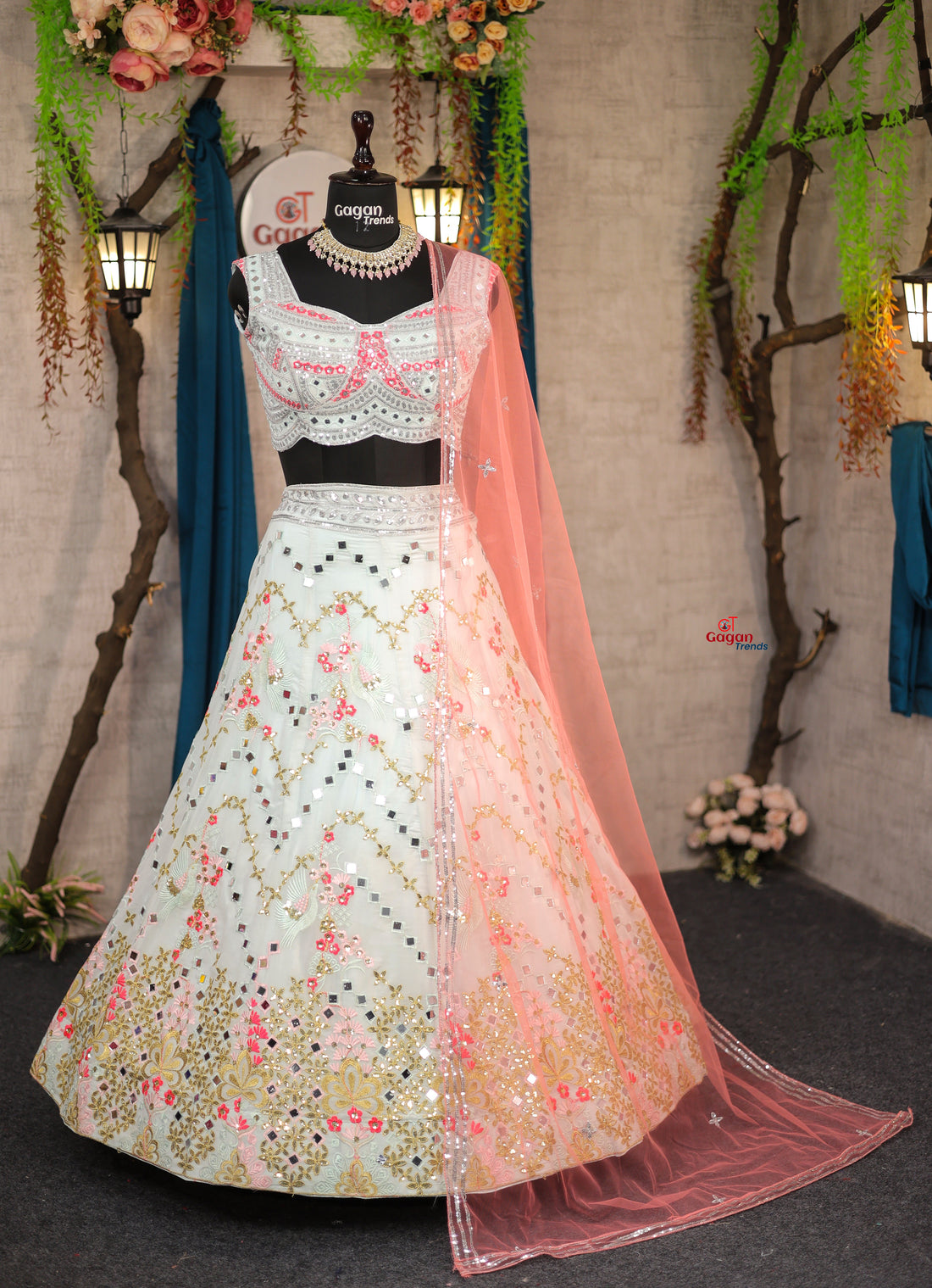 Real Mirror Work Faux Georgette Lehenga with Sequins Embroidery & Net Dupatta – Wedding & Party Wear