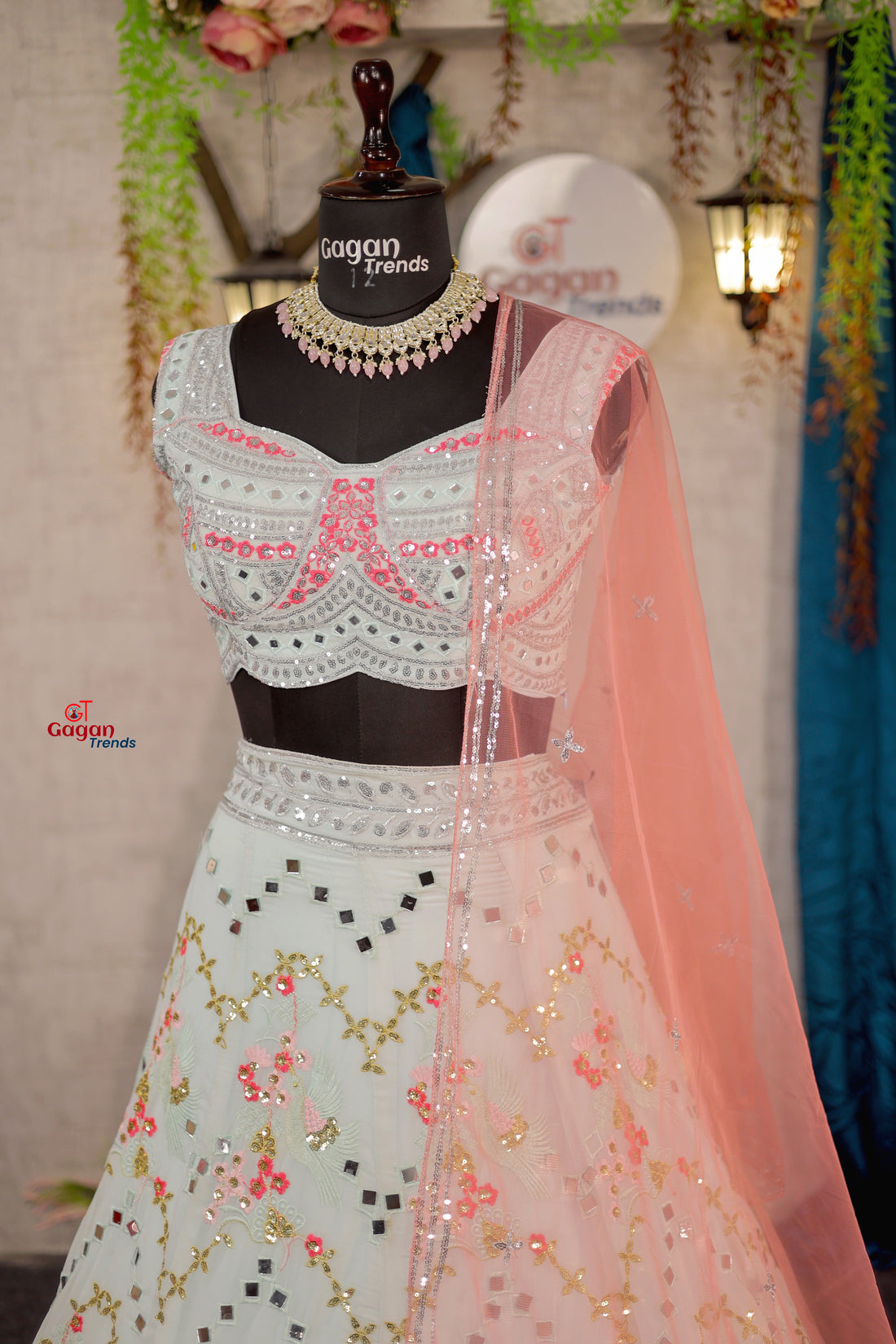 Real Mirror Work Faux Georgette Lehenga with Sequins Embroidery & Net Dupatta – Wedding & Party Wear
