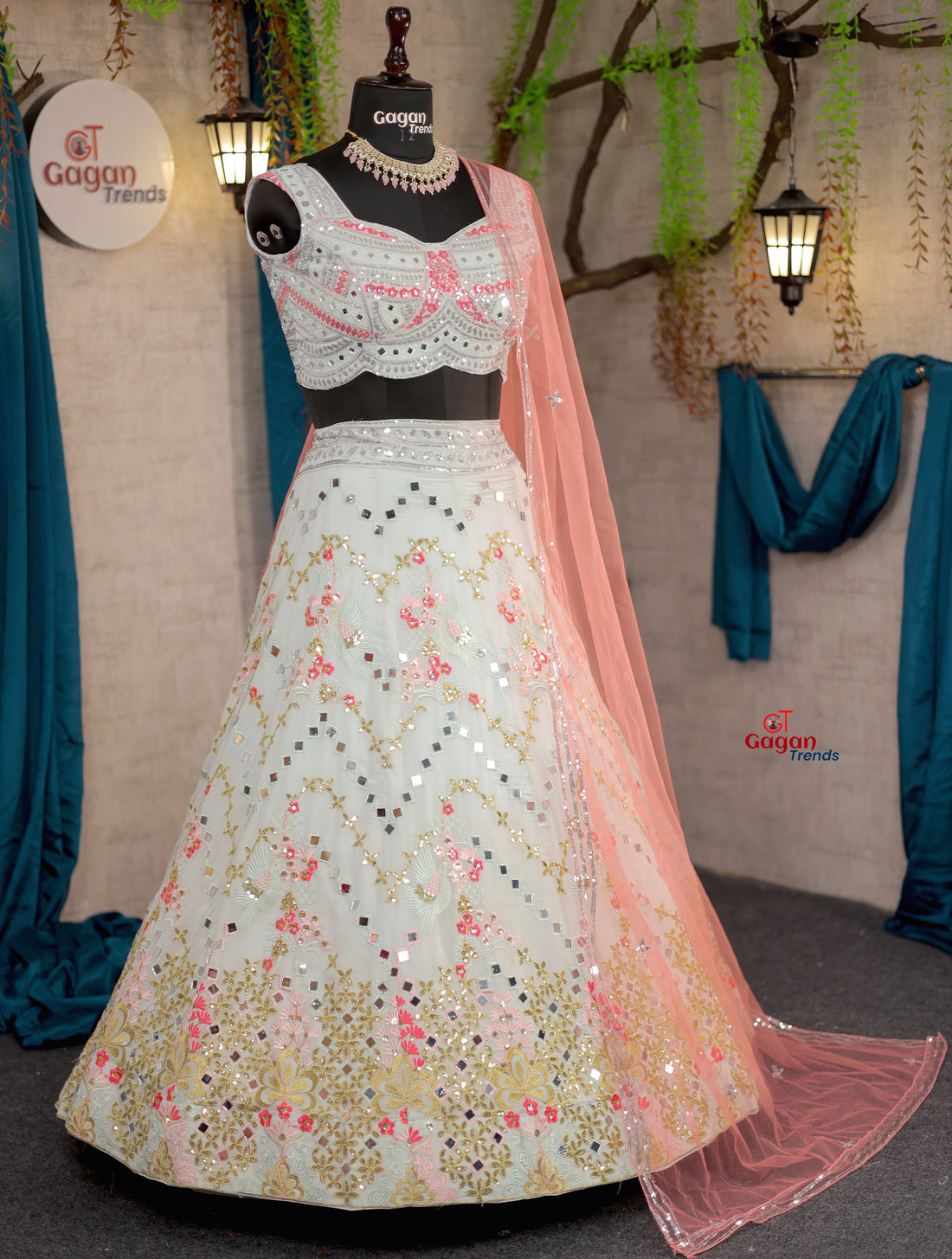 Real Mirror Work Faux Georgette Lehenga with Sequins Embroidery & Net Dupatta – Wedding & Party Wear