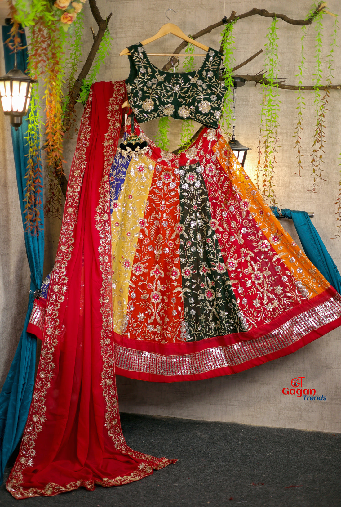 Multi colour Luxurious Faux Georgette lehenga with designer blouse