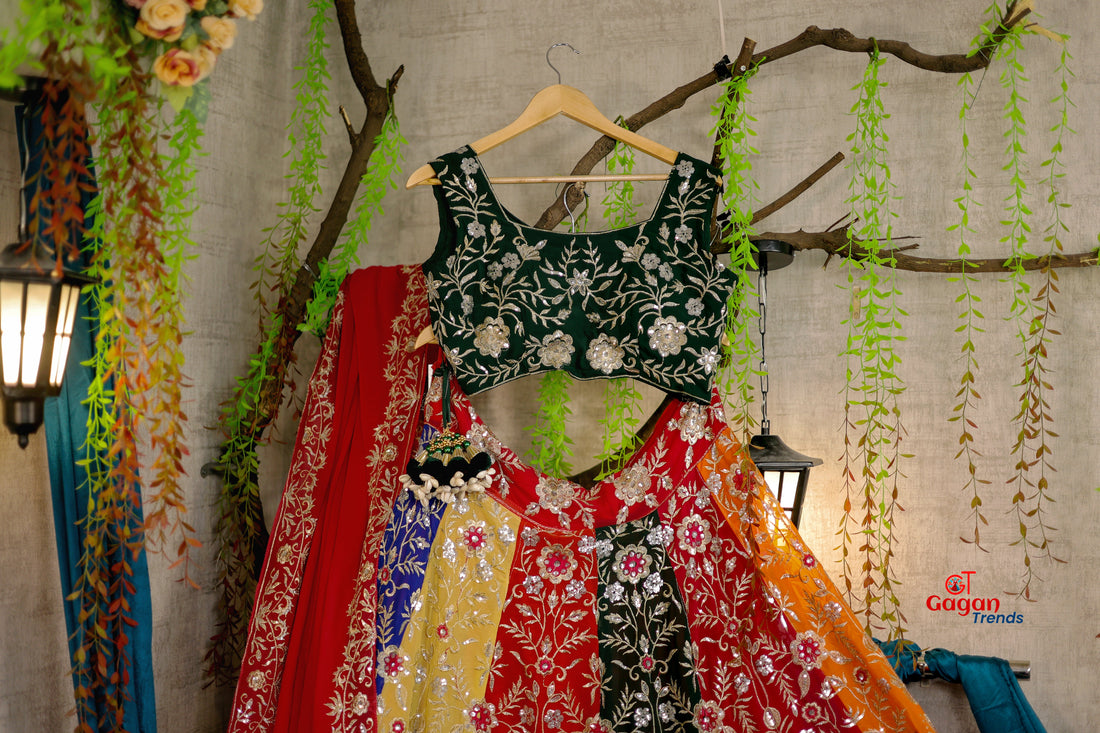 Multi colour Luxurious Faux Georgette lehenga with designer blouse