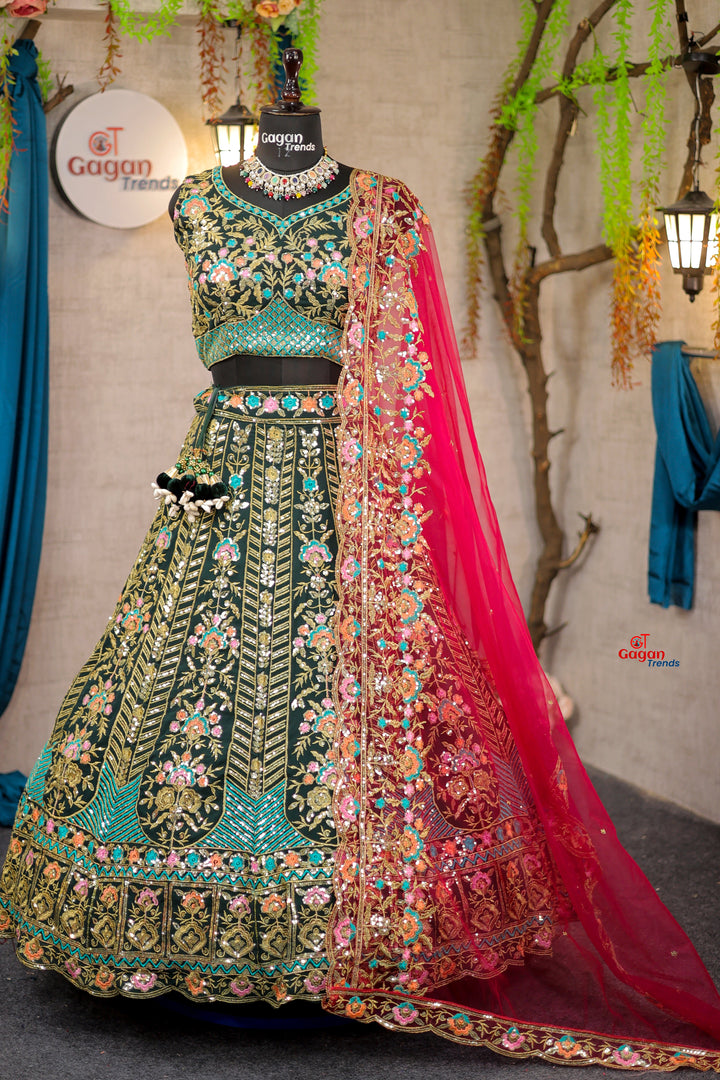 Elegant Faux Georgette Lehenga with Embroidery Sequins Work & Butterfly Net Dupatta