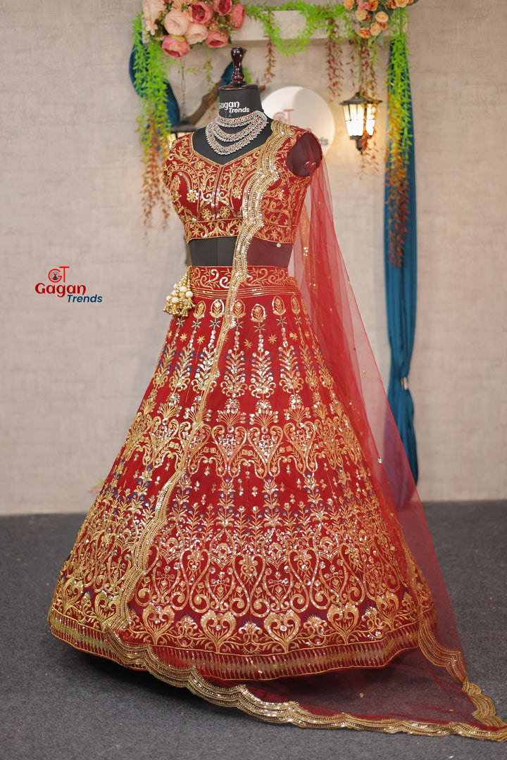 Radiant Fox Georgette Lehenga with Embroidery & Sequins Detailing