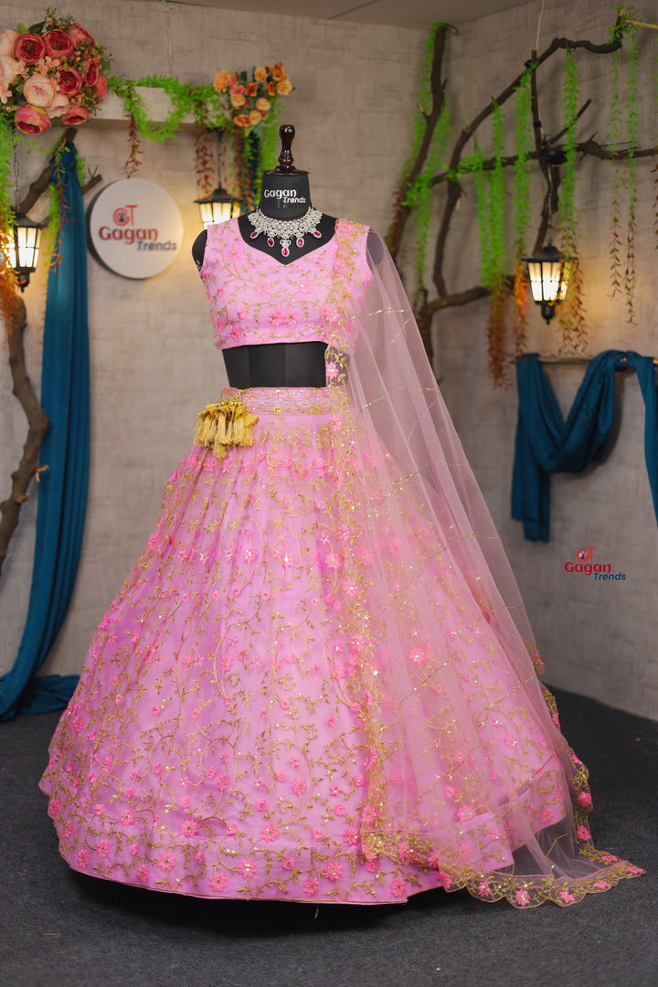 premium Pink Colour embrodery  work and designer blouse Festive look lehenga