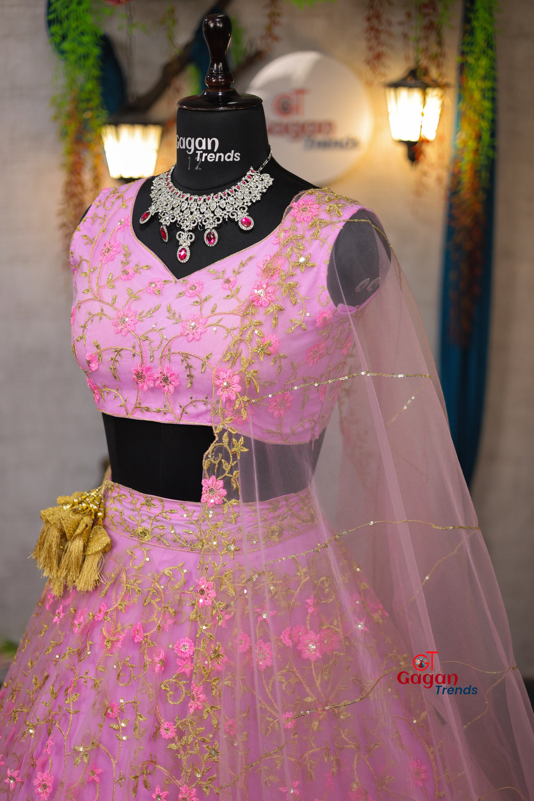 premium Pink Colour embrodery  work and designer blouse Festive look lehenga