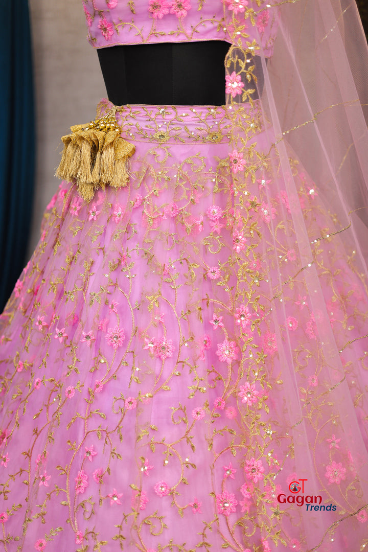 premium Pink Colour embrodery  work and designer blouse Festive look lehenga