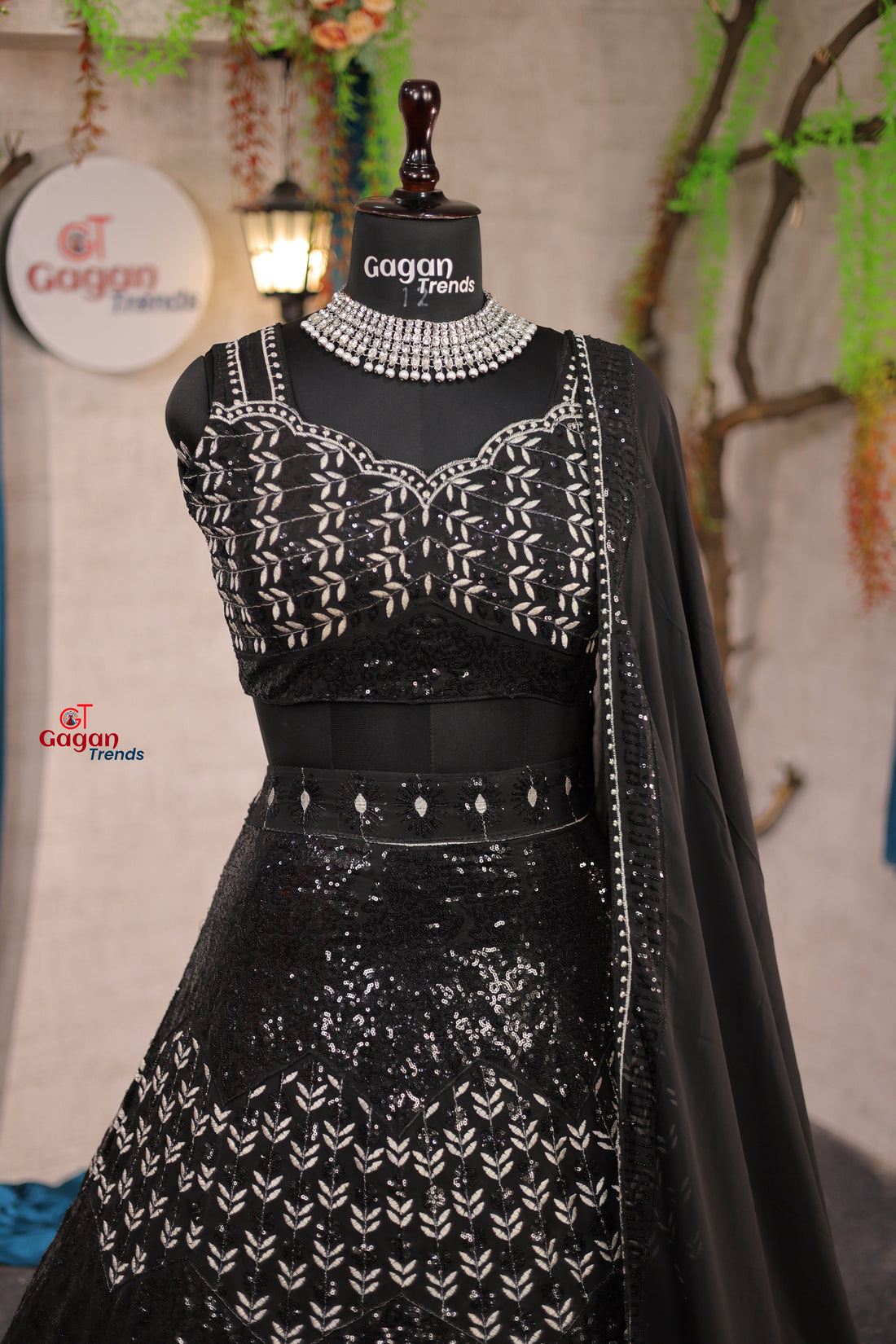 black Luxurious Faux Georgette lehenga Sequins Embroidery with Can-Can & Canvas and designer blouse.