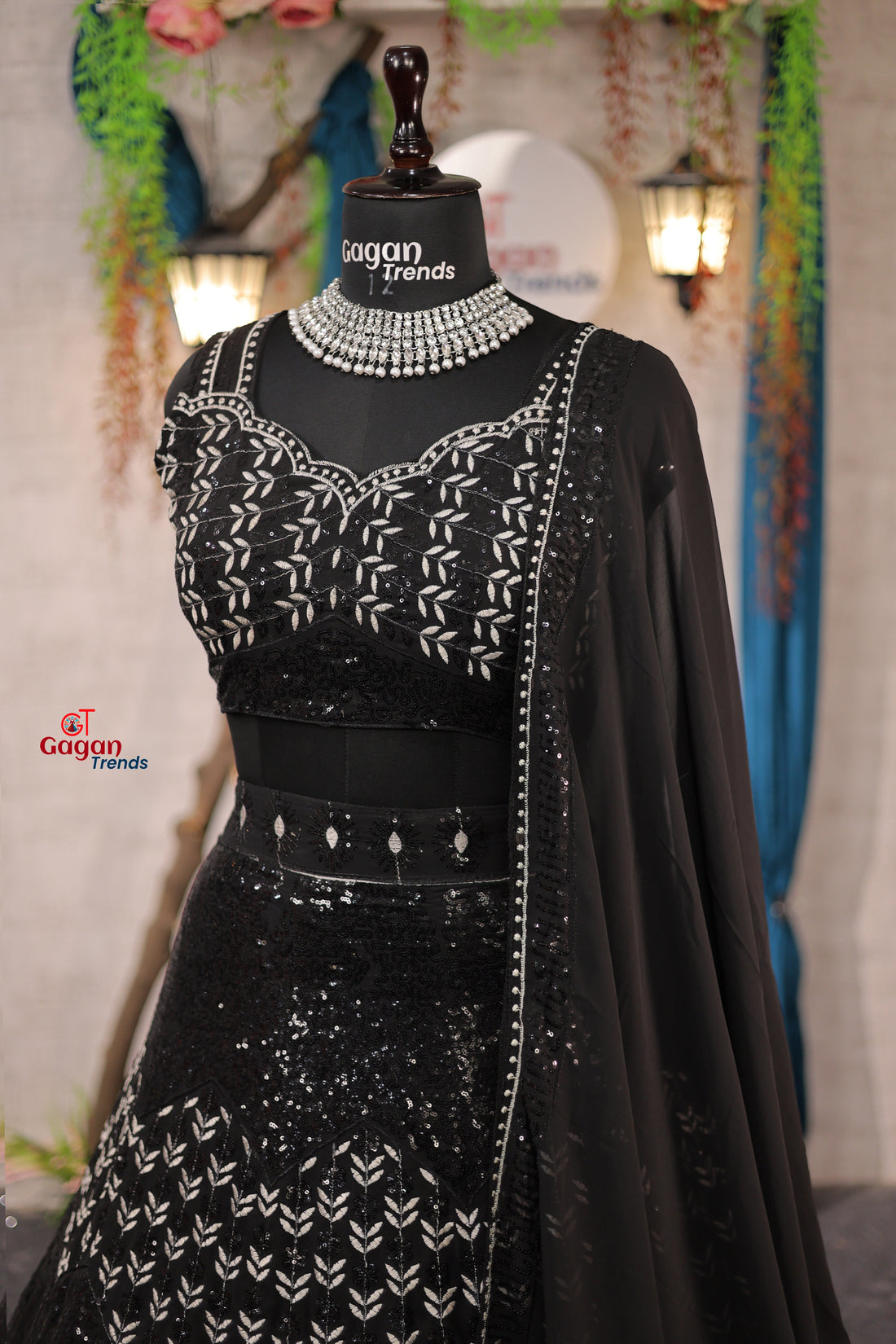 black Luxurious Faux Georgette lehenga Sequins Embroidery with Can-Can & Canvas and designer blouse.