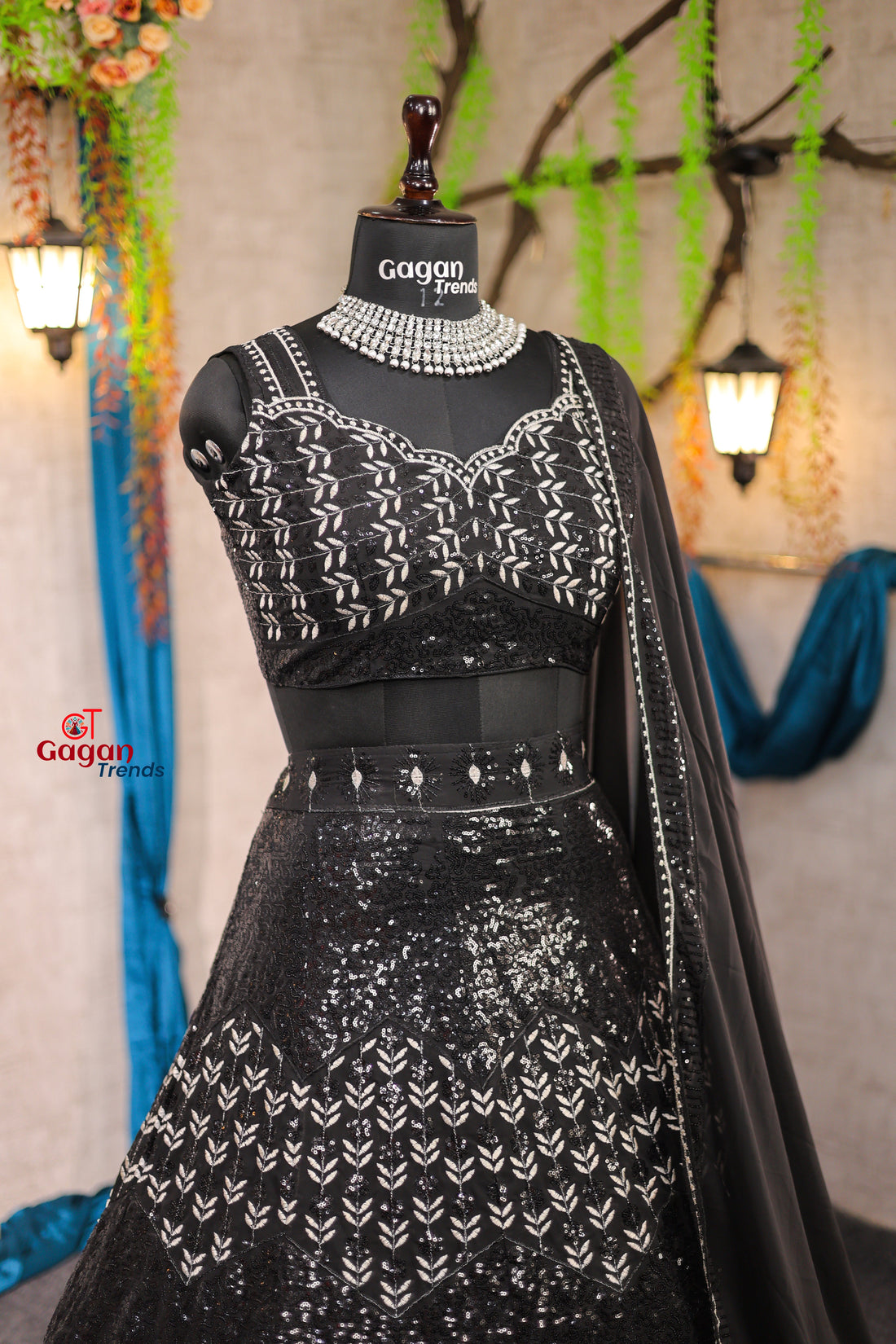 black Luxurious Faux Georgette lehenga Sequins Embroidery with Can-Can & Canvas and designer blouse.