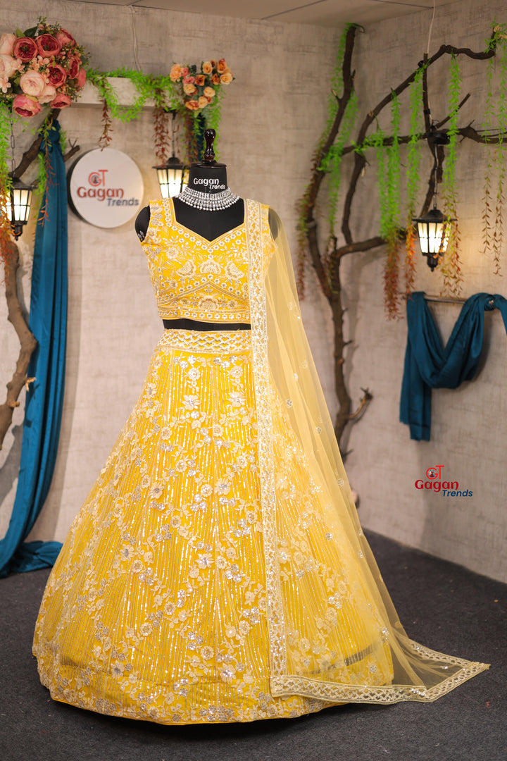 Yellow  Colour lehenga with Embroidery Sequins Work With Cancan &Canvas Patta  work and designer blouse perfect match for you
