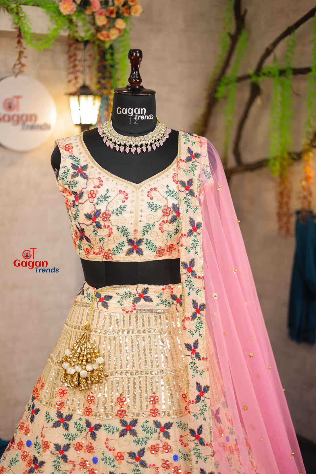 Multi colour black  Premium Faux Georgette lehenga with designer blouse