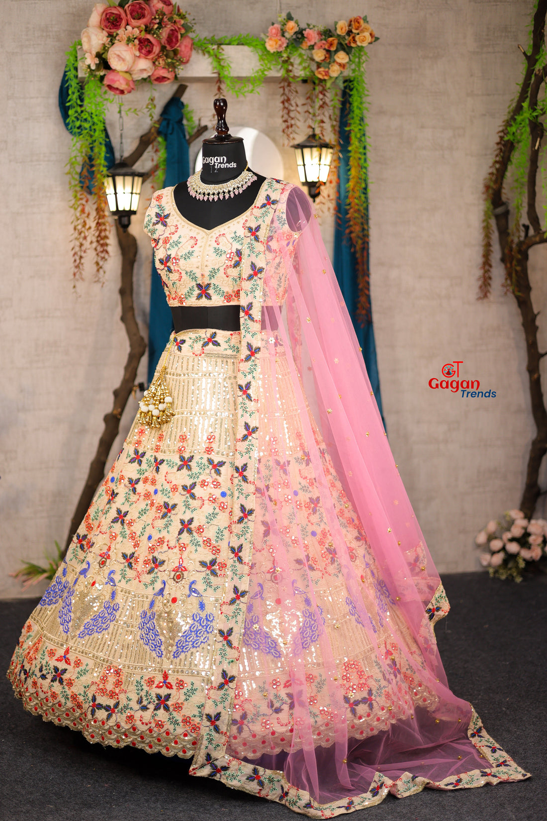 Multi colour black  Premium Faux Georgette lehenga with designer blouse