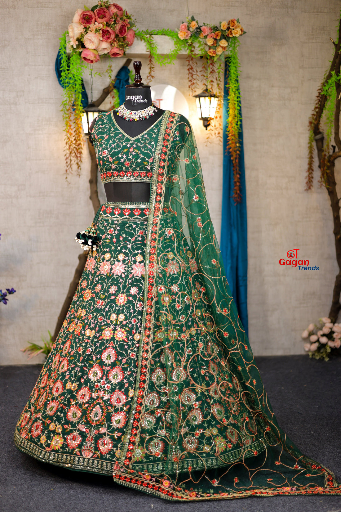 Multicolour Mehandi Colour faux Georgette lehenga with sequins Embroidery Work  and designer blouse perfect match for you