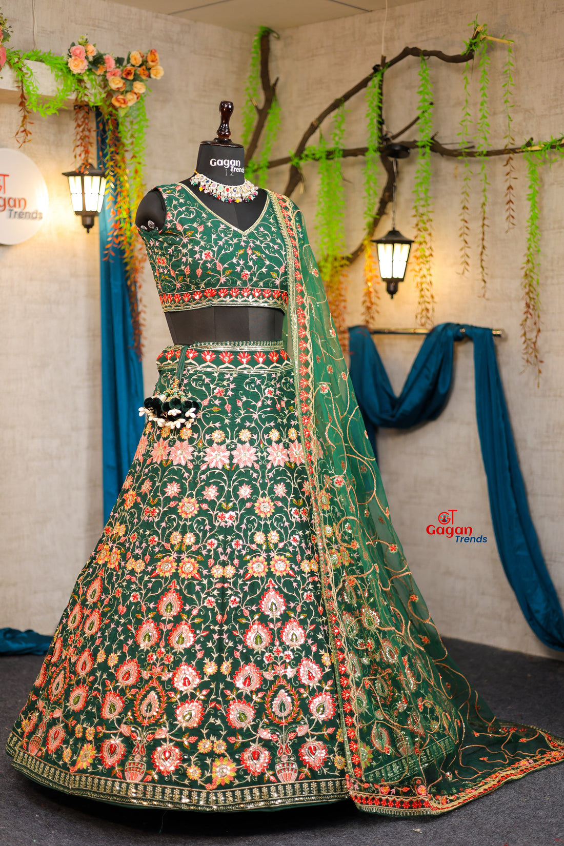 Multicolour Mehandi Colour faux Georgette lehenga with sequins Embroidery Work  and designer blouse perfect match for you