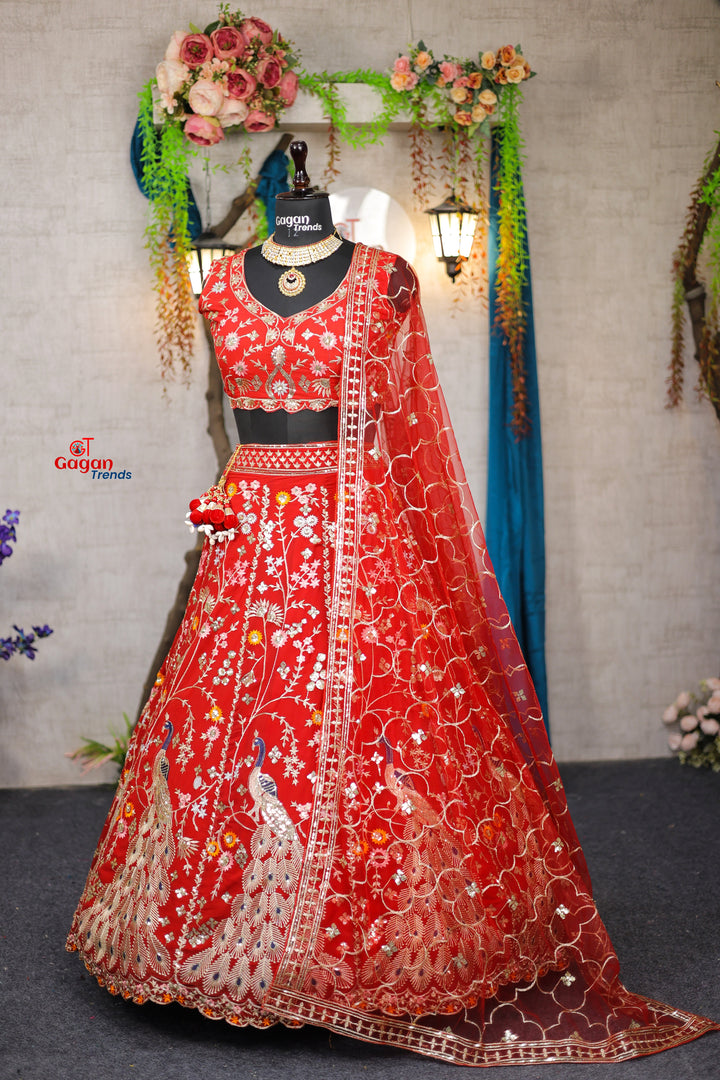 Red Premium Faux Georgette Lehenga with Sequins Embroidery Work  & Designer Blouse – Perfect for Weddings & Festive Glamour