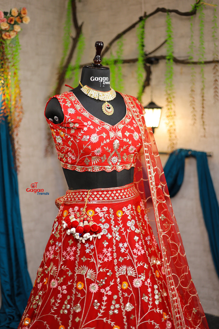 Red Premium Faux Georgette Lehenga with Sequins Embroidery Work  & Designer Blouse – Perfect for Weddings & Festive Glamour