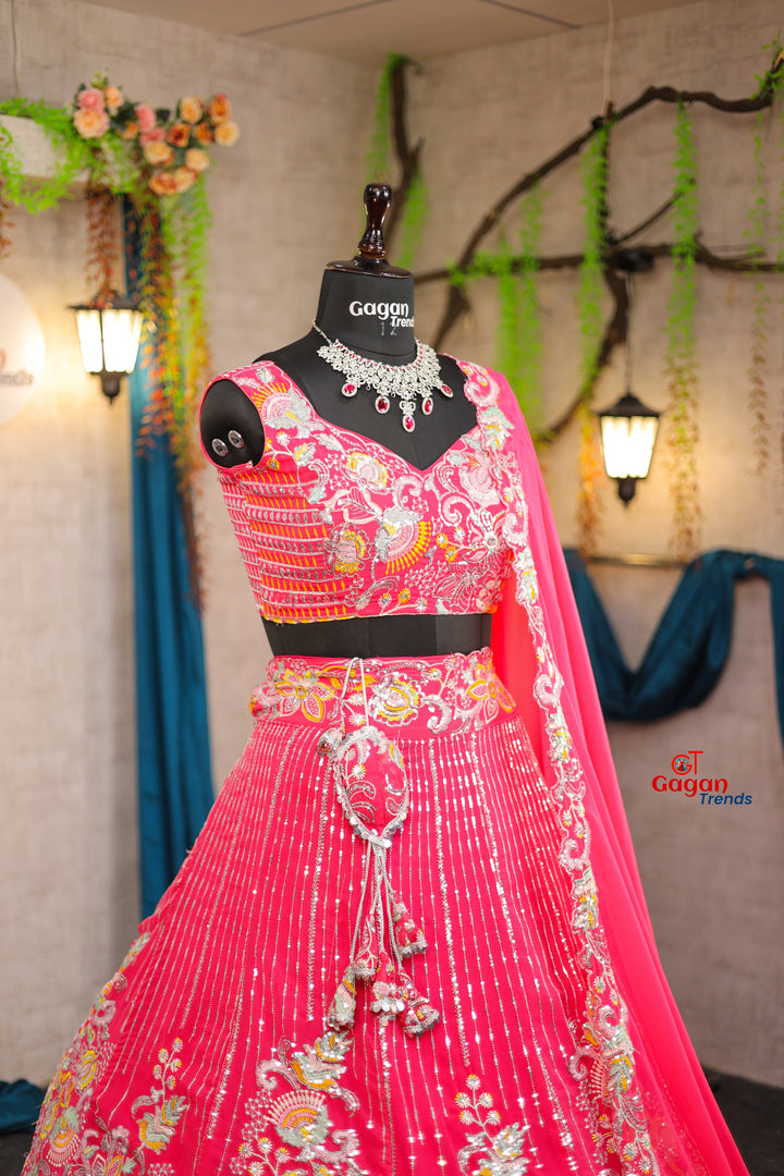 Buy Graceful Faux Georgette Lehenga with Embroidery & Sequins Work Online
