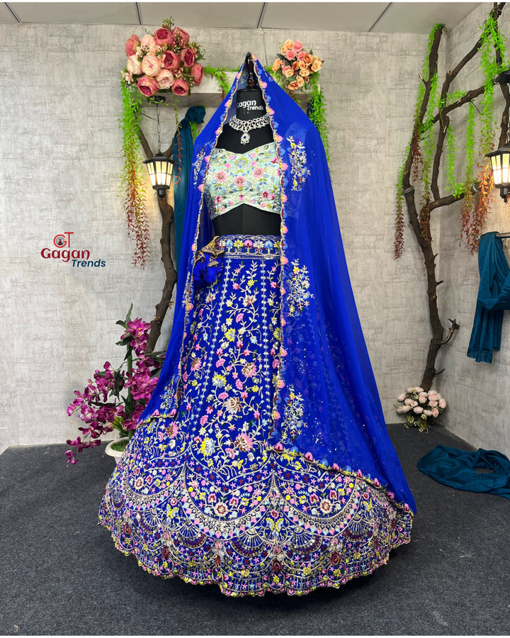 Royal Blue premium Malai Silk Lehenga and designer blouse perfect fit for festival And every Event