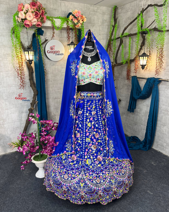 Royal Blue premium Malai Silk Lehenga and designer blouse perfect fit for festival And every Event