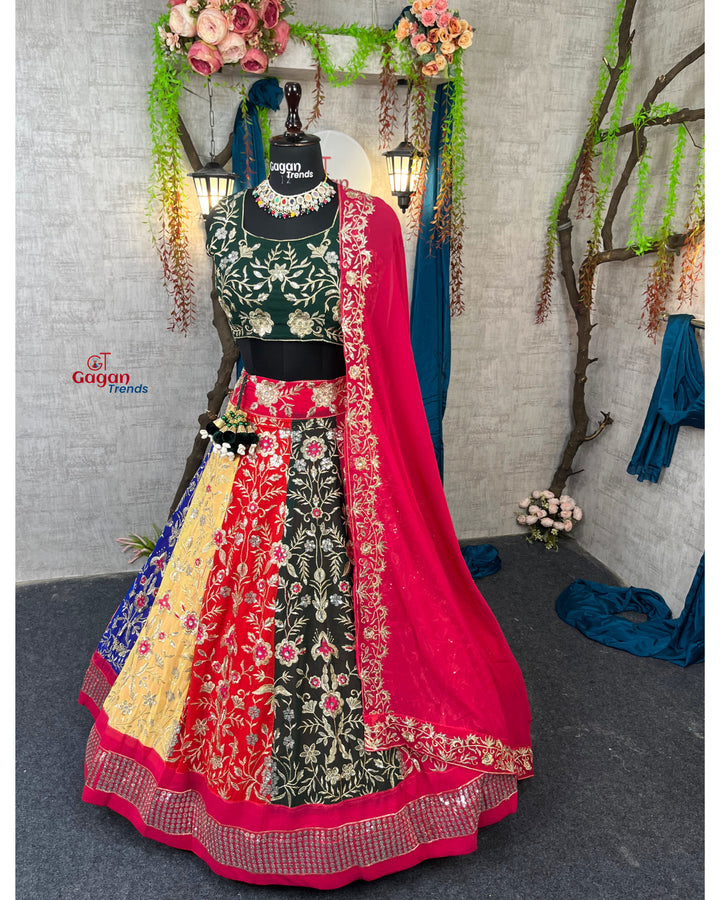 Multi colour Luxurious Faux Georgette lehenga with designer blouse