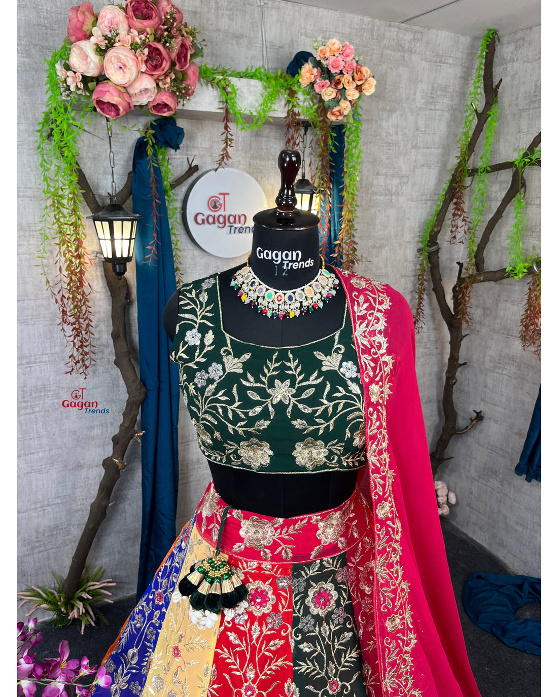 Multi colour Luxurious Faux Georgette lehenga with designer blouse