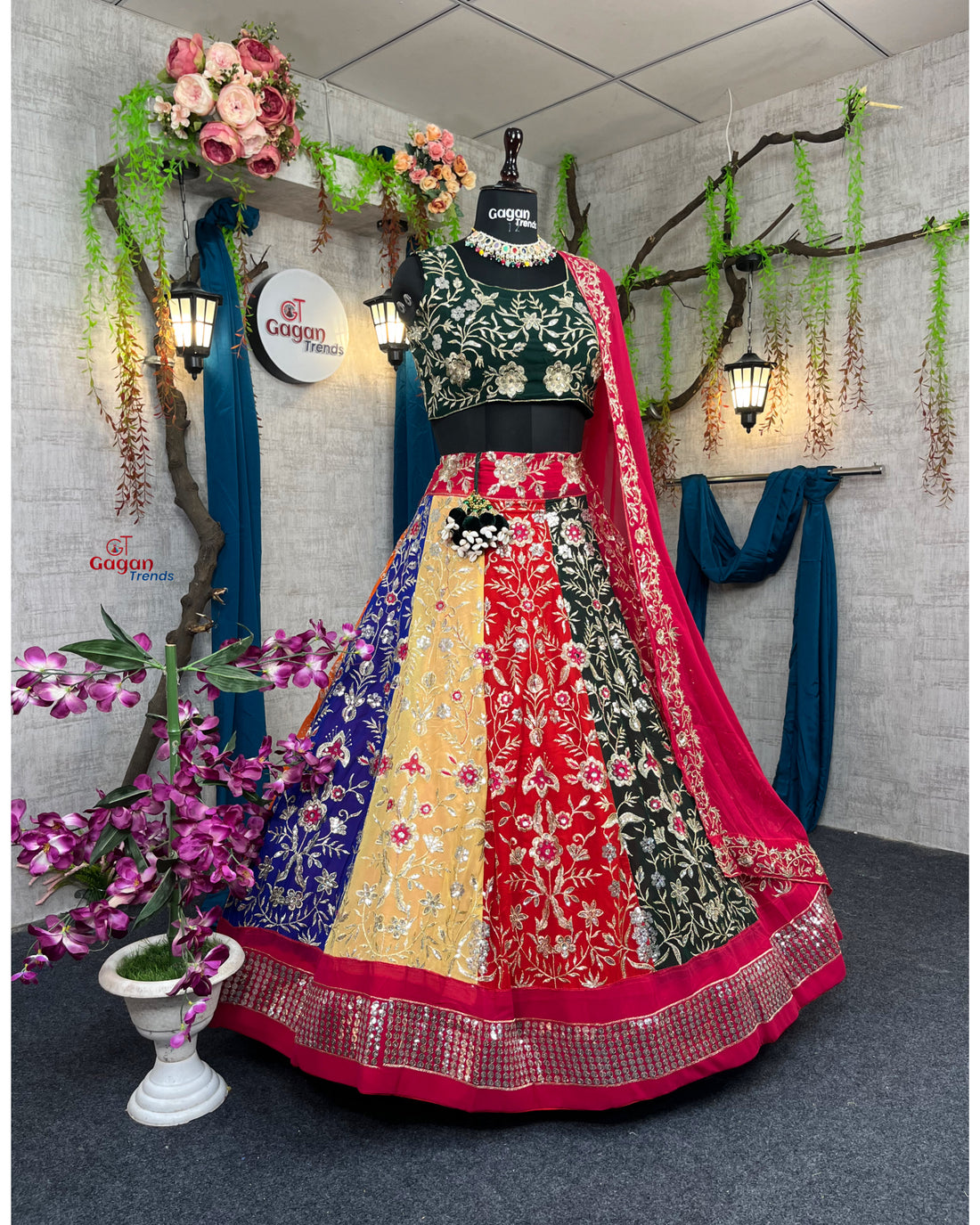 Multi colour Luxurious Faux Georgette lehenga with designer blouse