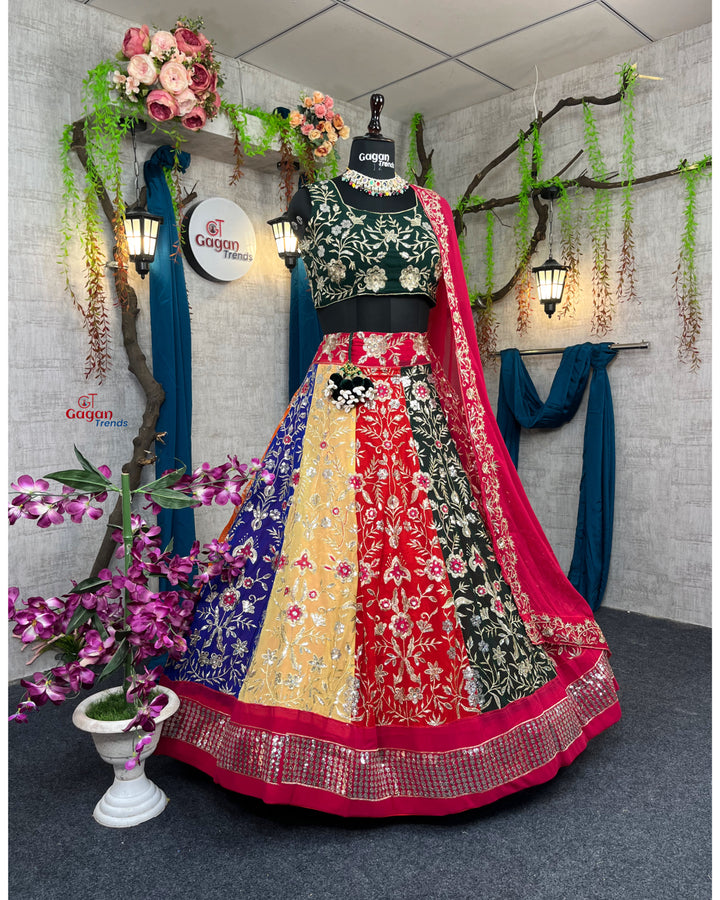 Multi colour Luxurious Faux Georgette lehenga with designer blouse