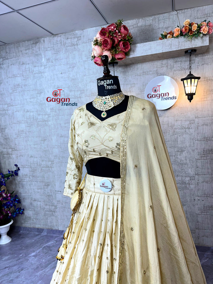 Faux Georgette Embroidered Lehenga Set with Dual Dupatta – Semi-Stitched