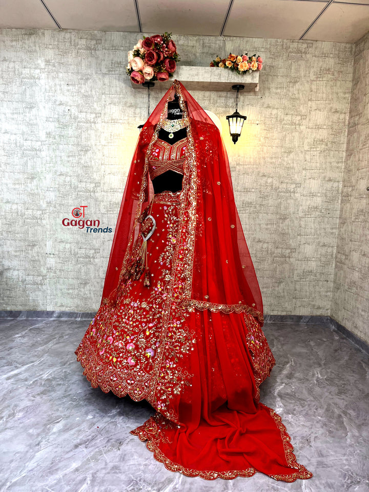 Faux Georgette Embroidered Lehenga Set with Dual Dupatta – Semi-Stitched for party wear
